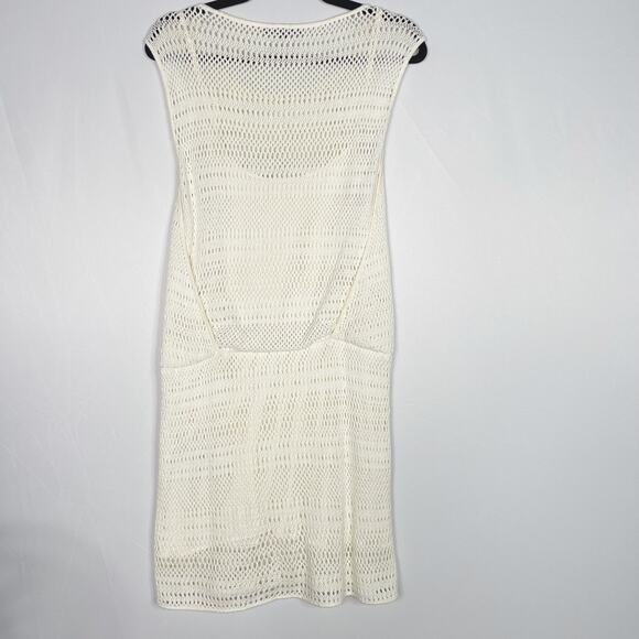 Tibi Medium M Cream Crochet Sleeveless Blouson Drop Waist Dress Tank Liner Scoop - Picture 2 of 11